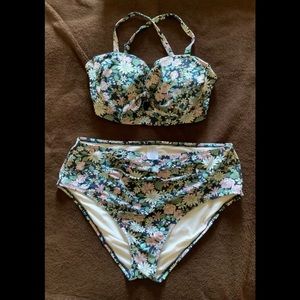 Kona Sol floral bikini bottoms XL/top D/DD